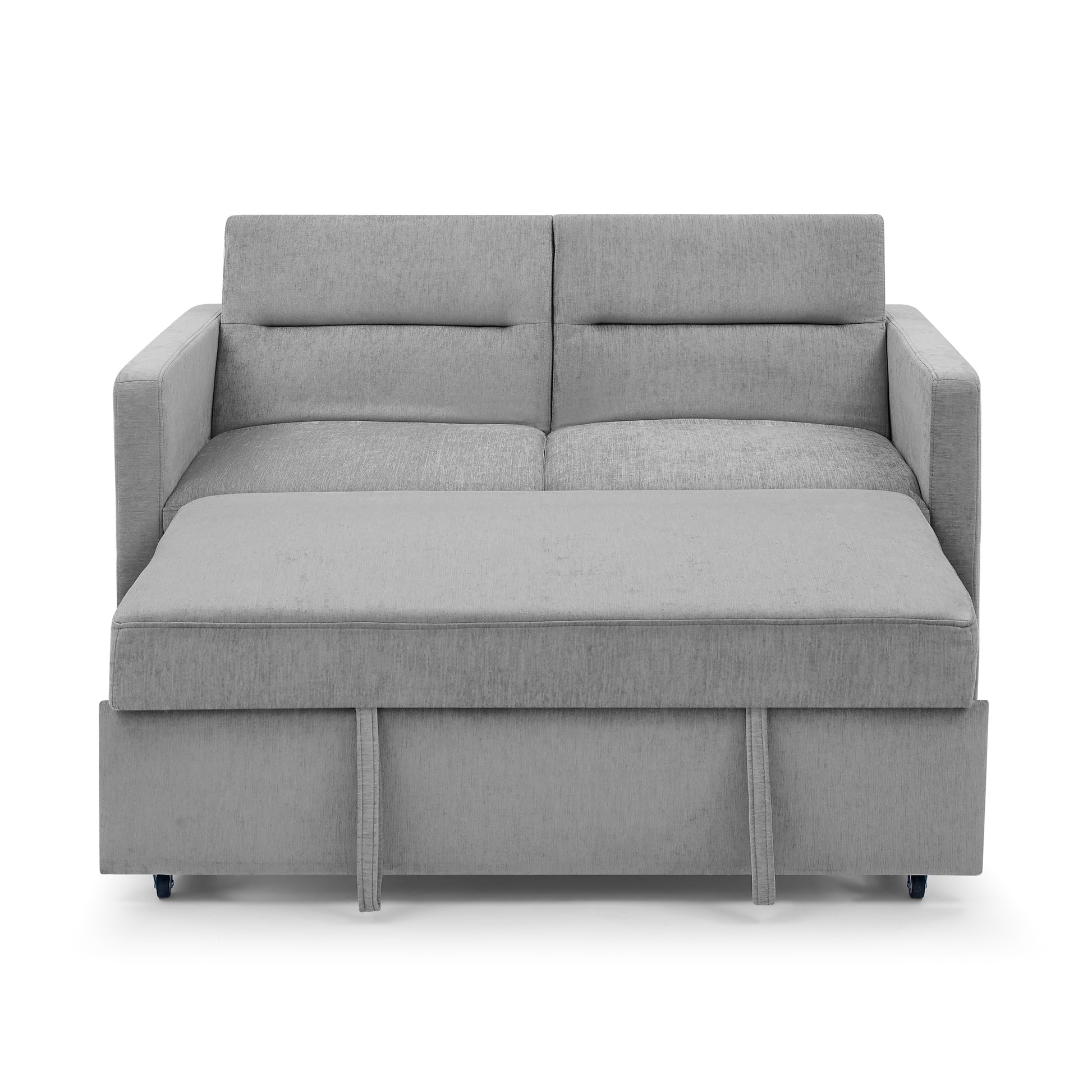 Loveseats Sofa Bed With Pull Out Bed, Adjsutable Back And Two Arm Pocket,Grey Grey Chenille