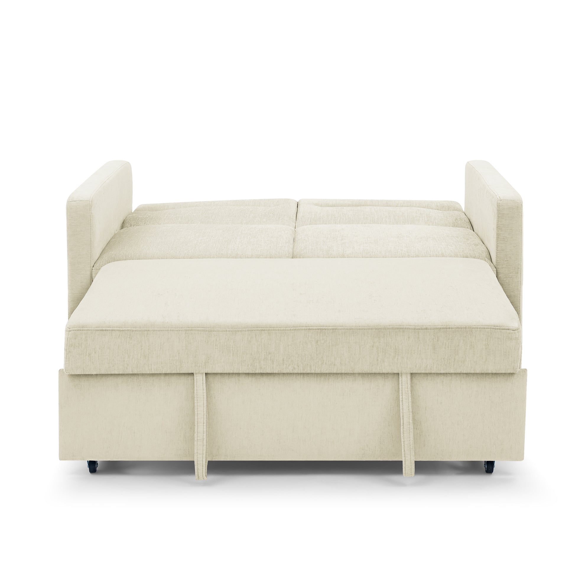 Loveseats Sofa Bed With Pull Out Bed,Adjsutable Back And Two Arm Pocket,Beige 54.5"X33"X31.5" Beige Velvet