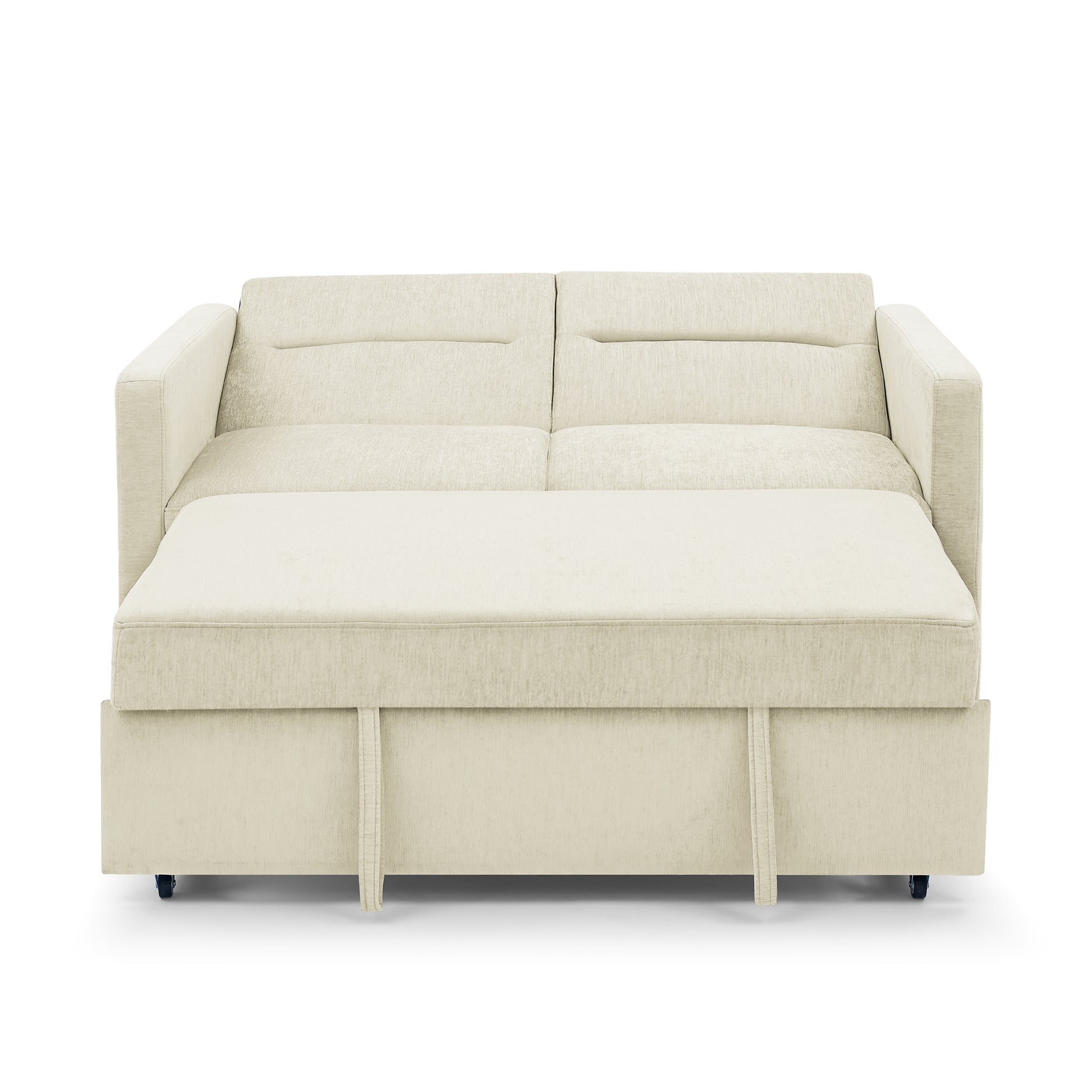 Loveseats Sofa Bed With Pull Out Bed,Adjsutable Back And Two Arm Pocket,Beige 54.5"X33"X31.5" Beige Velvet