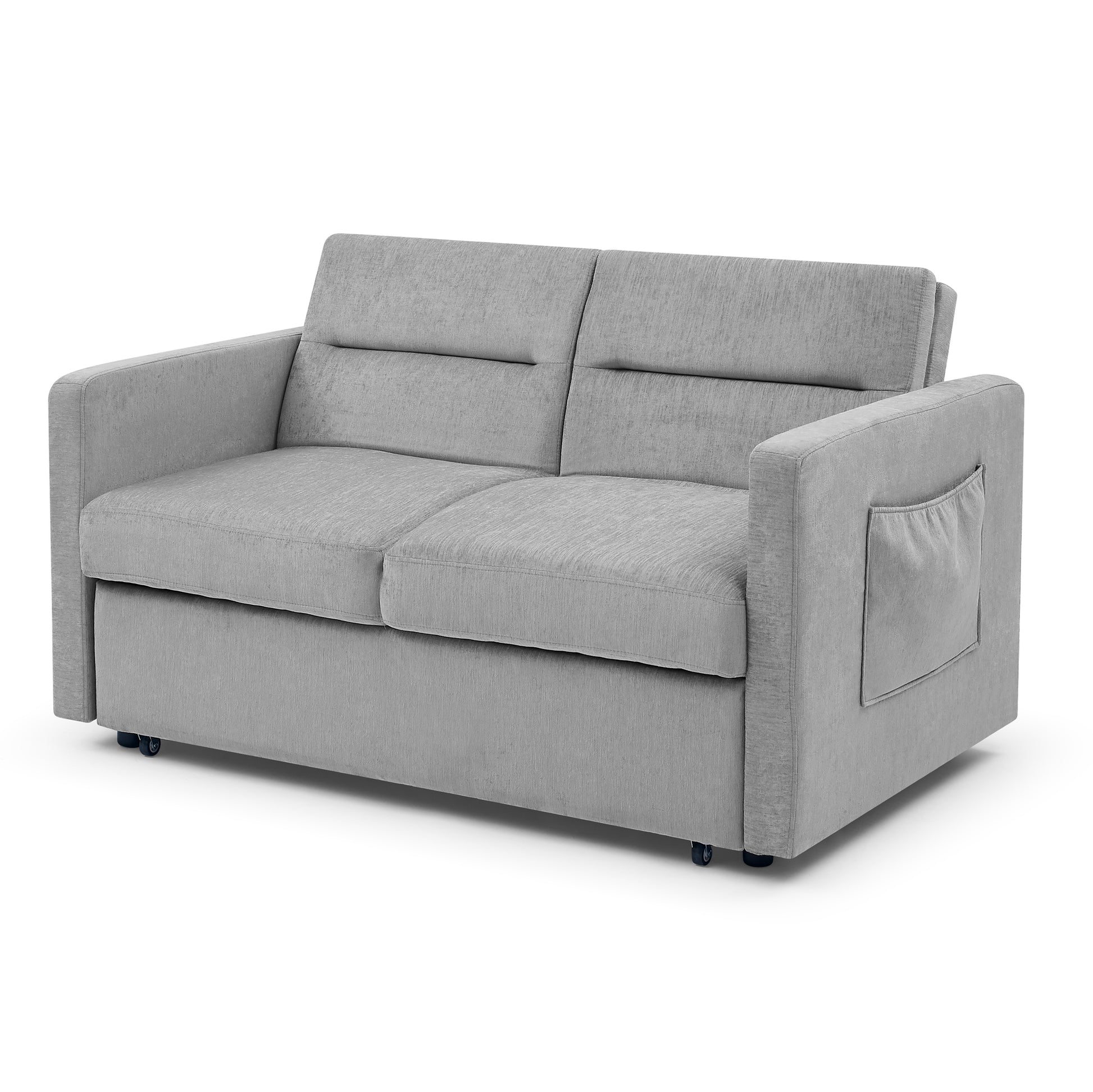 Loveseats Sofa Bed With Pull Out Bed, Adjsutable Back And Two Arm Pocket,Grey Grey Chenille