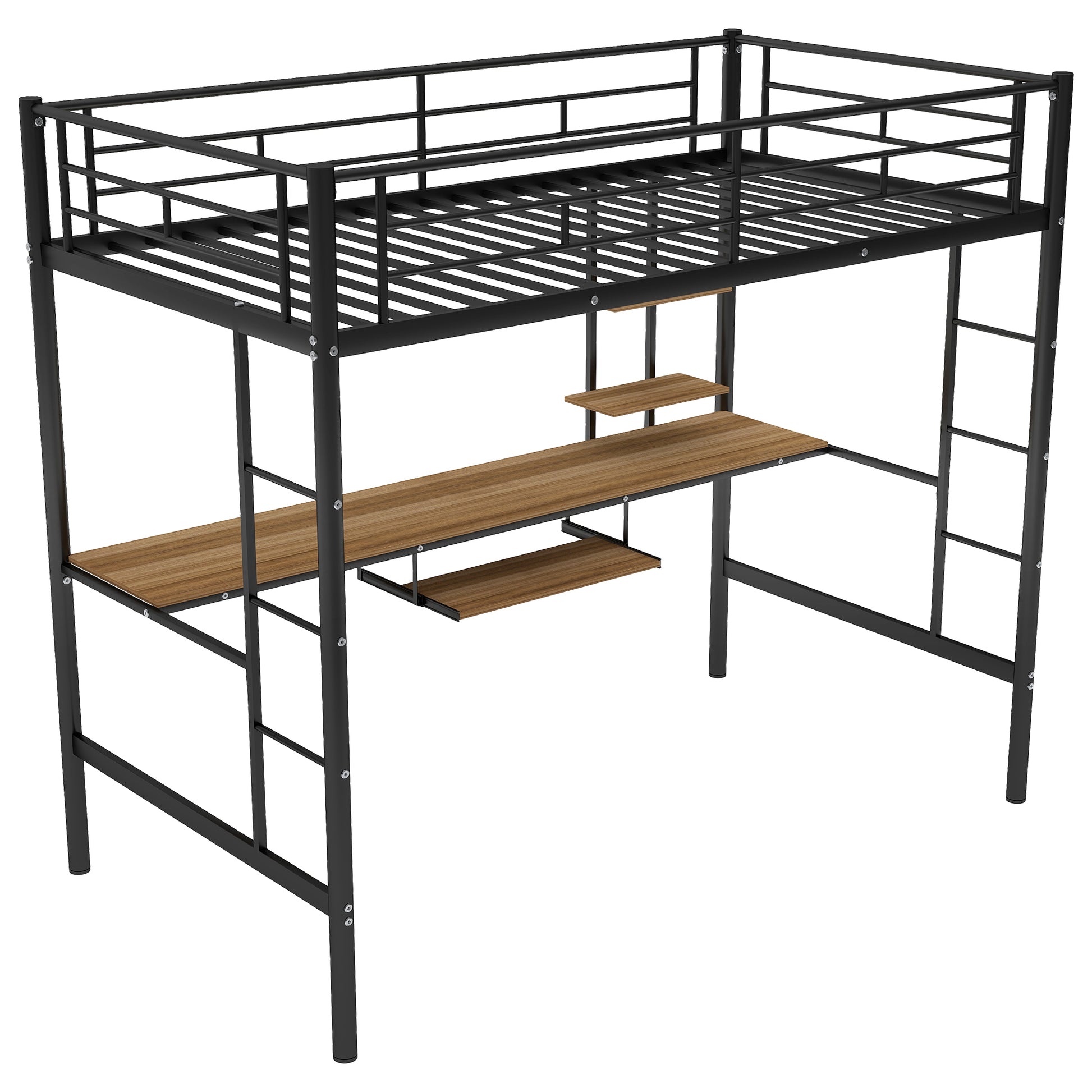 Loft Bed With Desk And Shelfspace Saving Design,Twin Old Sku:Mf193081Aab Black Metal