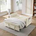 Loveseats Sofa Bed With Pull Out Bed,Adjsutable Back And Two Arm Pocket,Beige 54.5