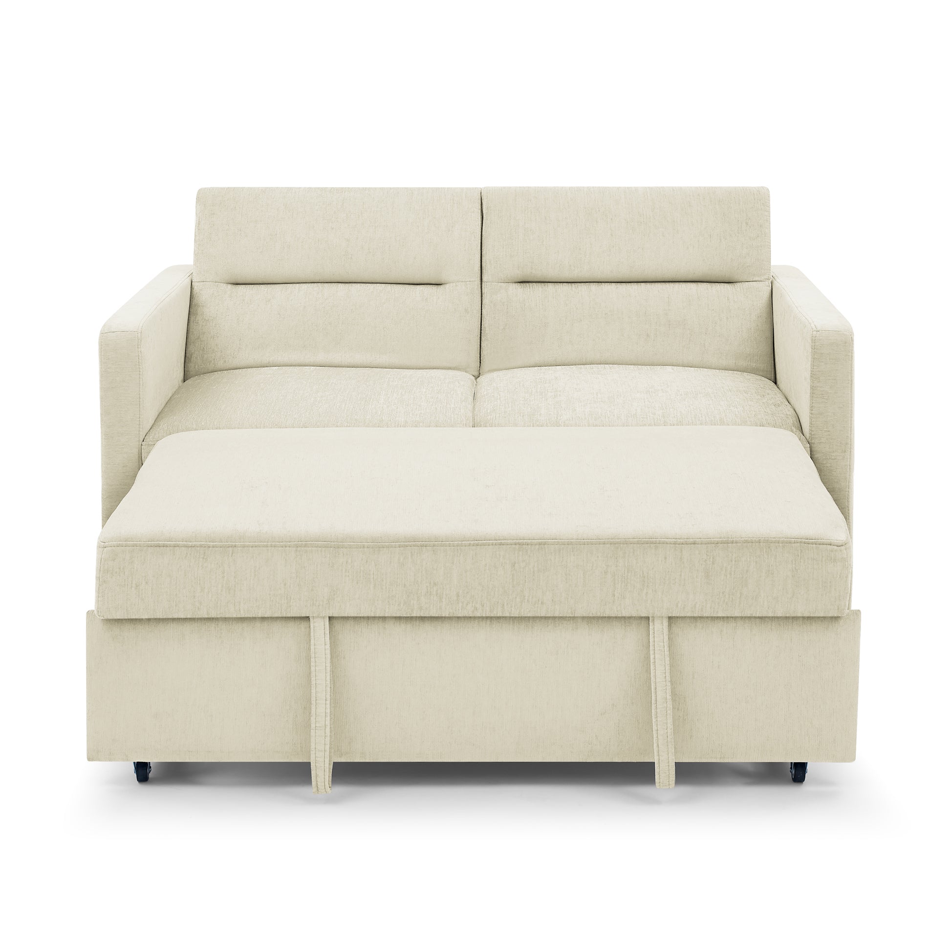 Loveseats Sofa Bed With Pull Out Bed,Adjsutable Back And Two Arm Pocket,Beige 54.5"X33"X31.5" Beige Velvet