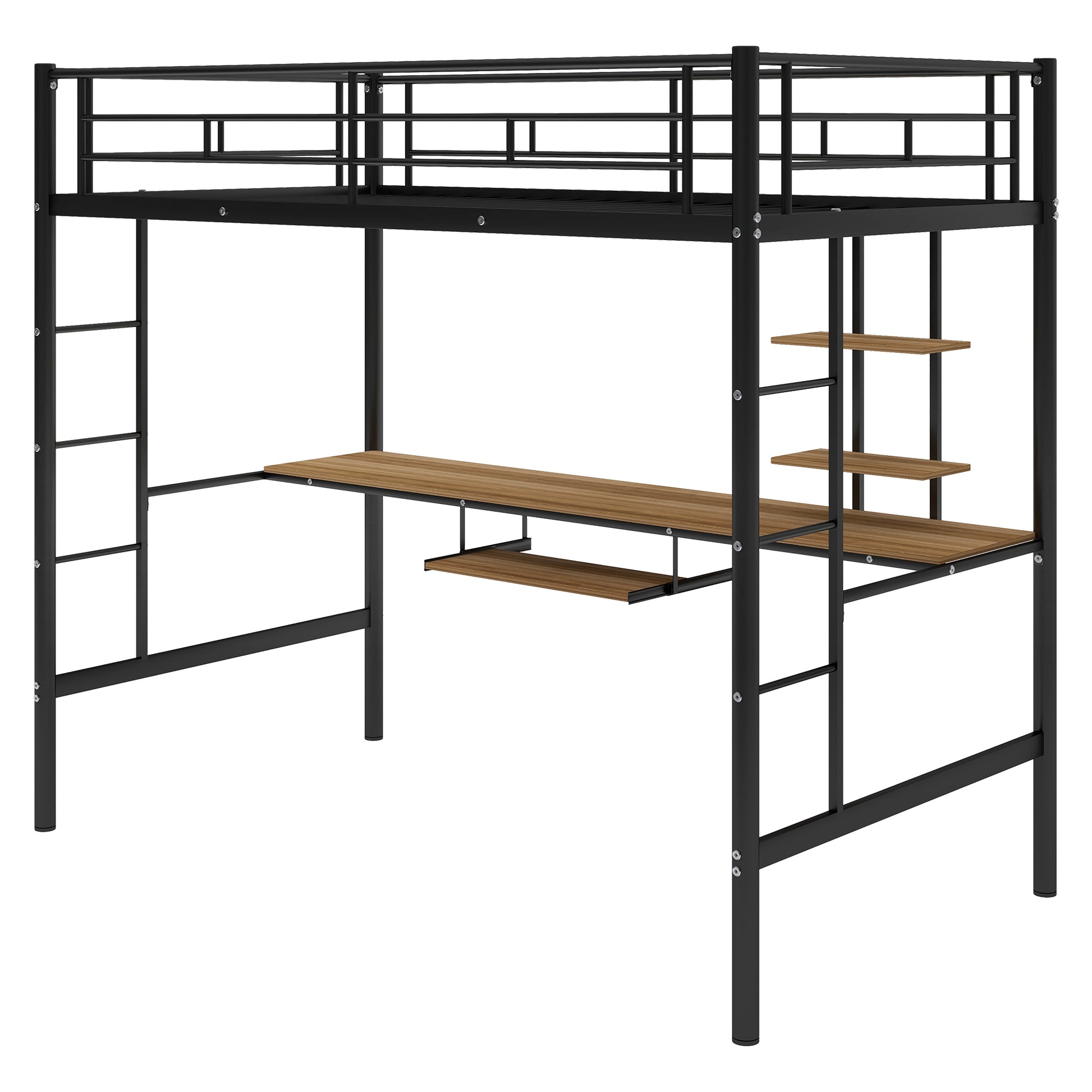 Loft Bed With Desk And Shelfspace Saving Design,Twin Old Sku:Mf193081Aab Black Metal