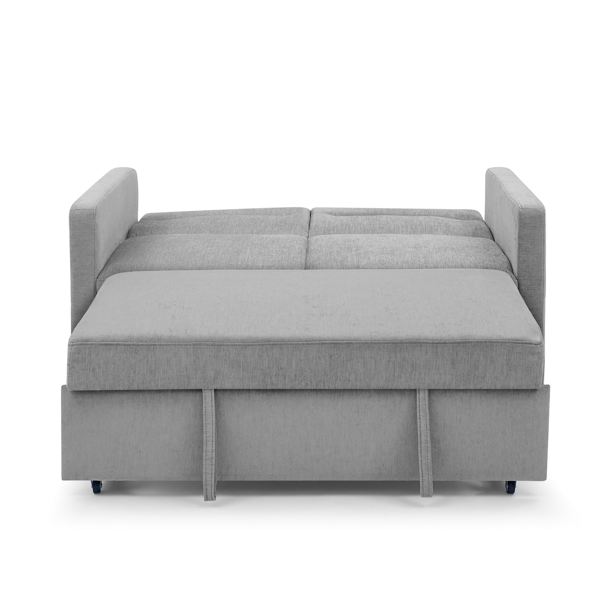Loveseats Sofa Bed With Pull Out Bed, Adjsutable Back And Two Arm Pocket,Grey Grey Chenille