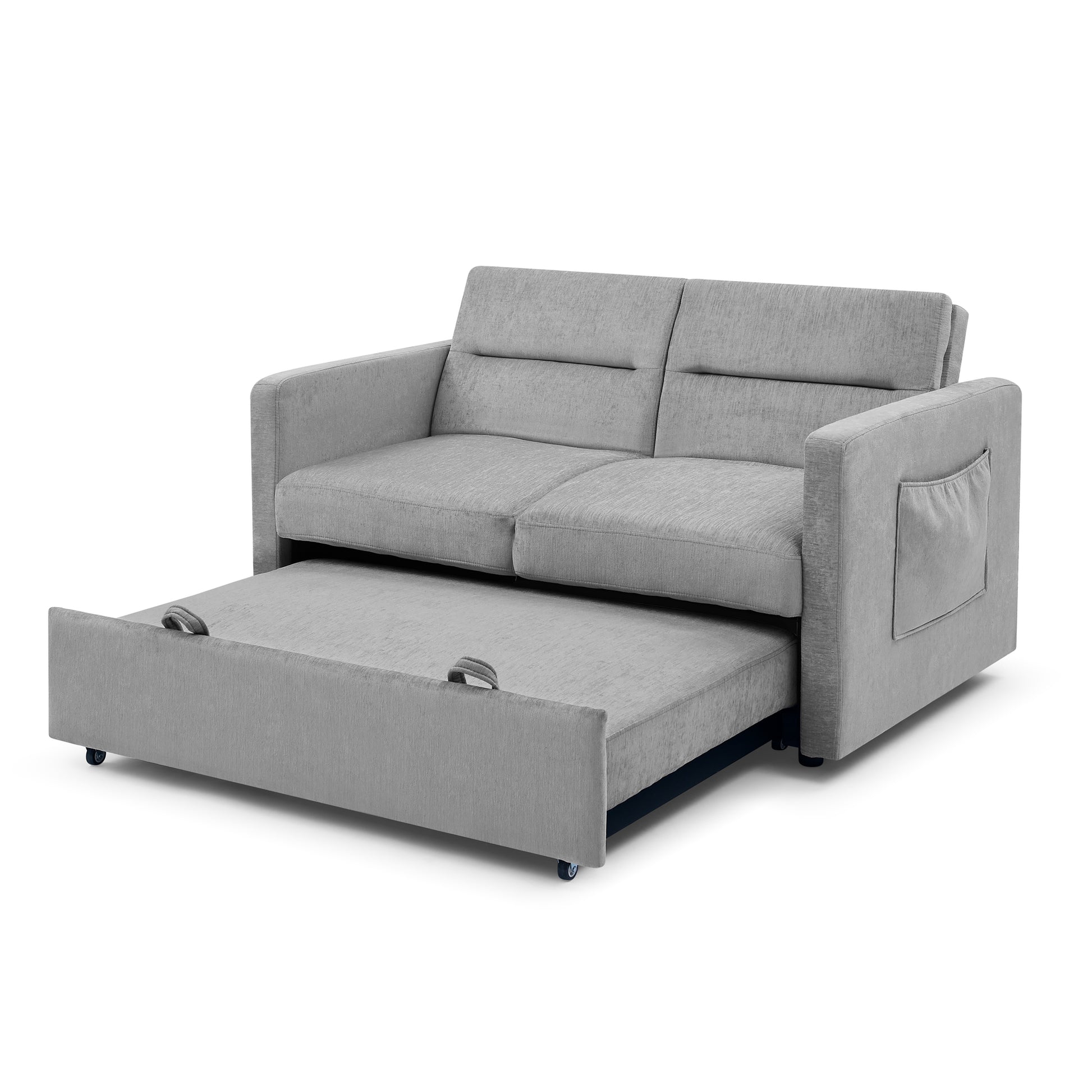 Loveseats Sofa Bed With Pull Out Bed, Adjsutable Back And Two Arm Pocket,Grey Grey Chenille