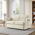 Loveseats Sofa Bed With Pull Out Bed,Adjsutable Back And Two Arm Pocket,Beige 54.5