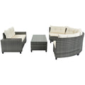 8 Pieces Outdoor Wicker Round Sofa Set, Half Moon Sectional Sets All Weather, Curved Sofa Set With Rectangular Coffee Table, Pe Rattan Water Resistant And Uv Protected, Movable Cushion, Beige Yes Complete Patio Set Beige Garden & Outdoor Wicker