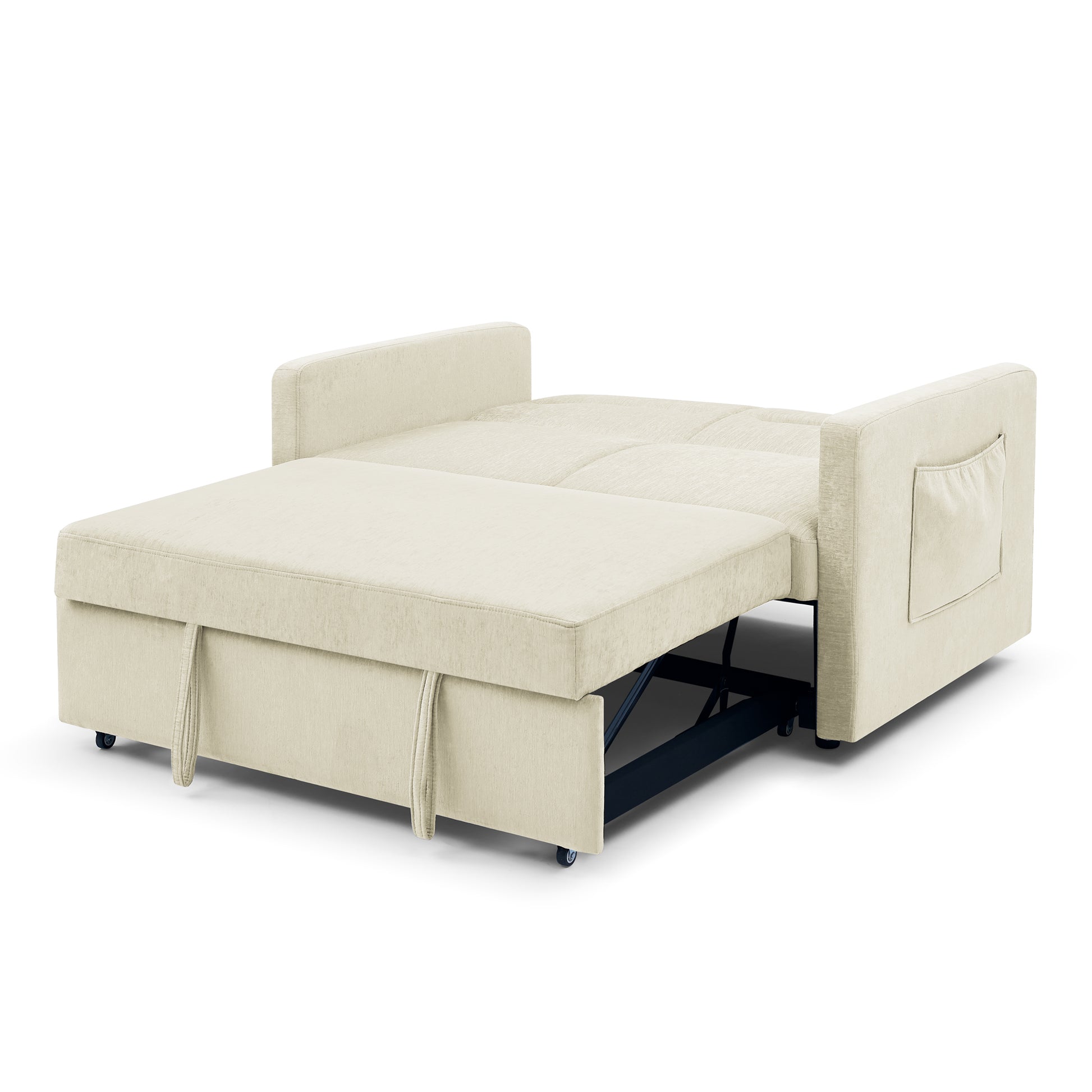 Loveseats Sofa Bed With Pull Out Bed,Adjsutable Back And Two Arm Pocket,Beige 54.5"X33"X31.5" Beige Velvet