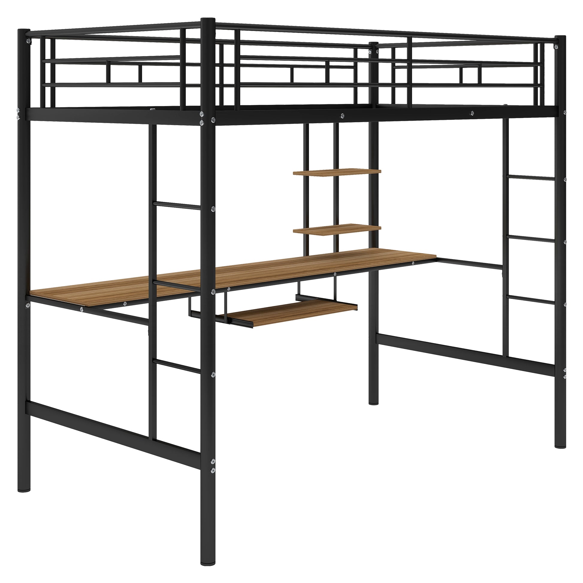 Loft Bed With Desk And Shelfspace Saving Design,Twin Old Sku:Mf193081Aab Black Metal