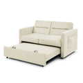 Loveseats Sofa Bed With Pull Out Bed,Adjsutable Back And Two Arm Pocket,Beige 54.5