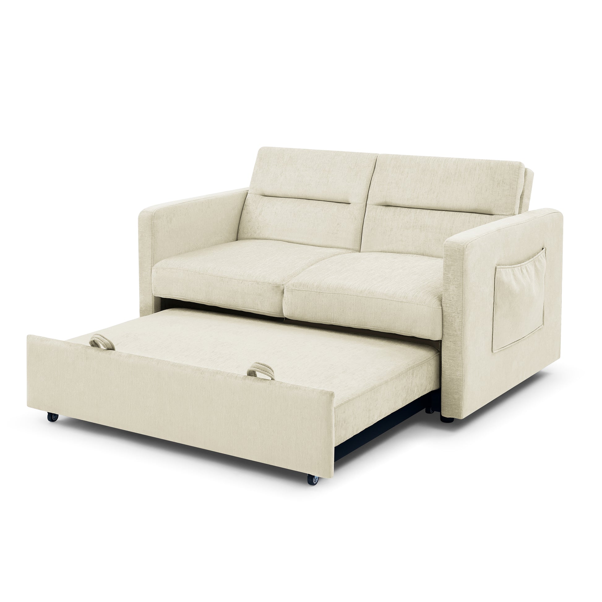 Loveseats Sofa Bed With Pull Out Bed,Adjsutable Back And Two Arm Pocket,Beige 54.5"X33"X31.5" Beige Velvet