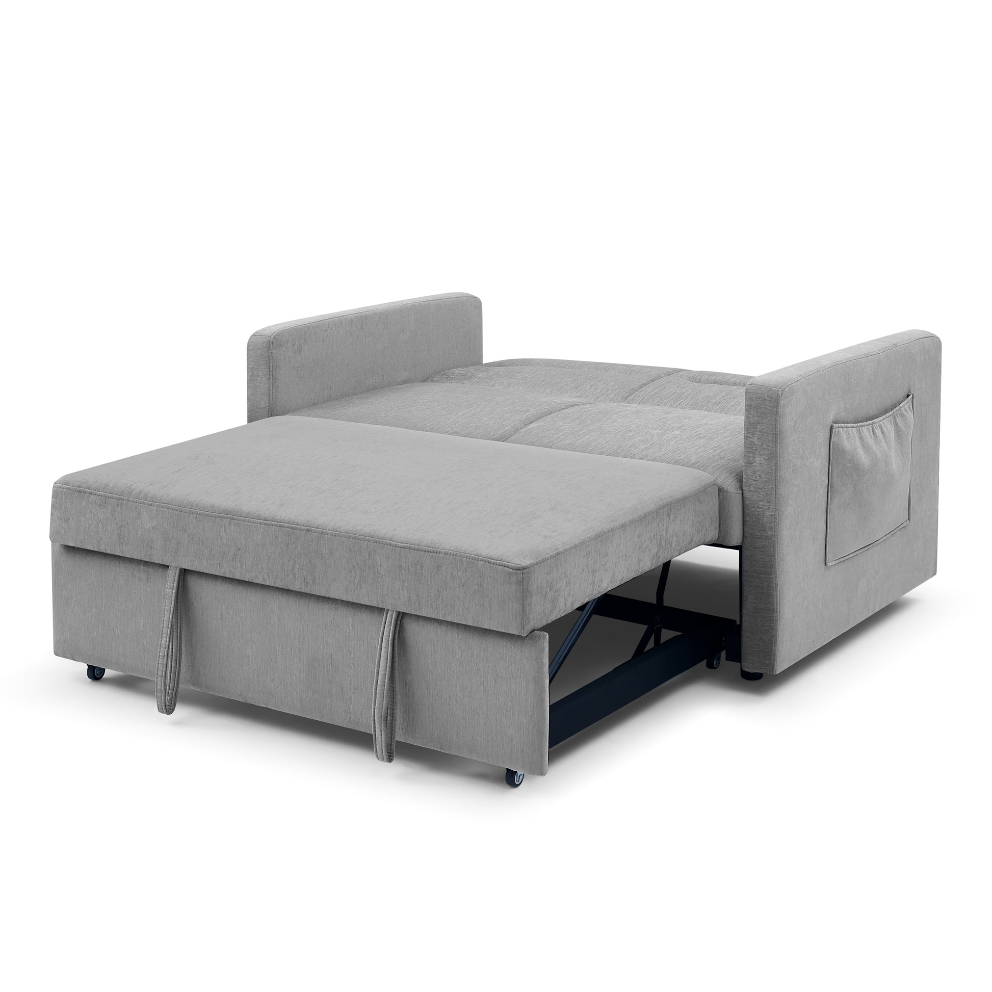Loveseats Sofa Bed With Pull Out Bed, Adjsutable Back And Two Arm Pocket,Grey Grey Chenille