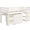 Low Study Twin Loft Bed With Cabinet And Rolling Portable Desk White Old Sku :Lp000113Aak White Solid Wood