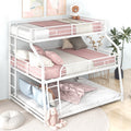 Twin Xl Full Xl Queen Triple Bunk Bed With Long And Short Ladder And Full Length Guardrails,White White Metal