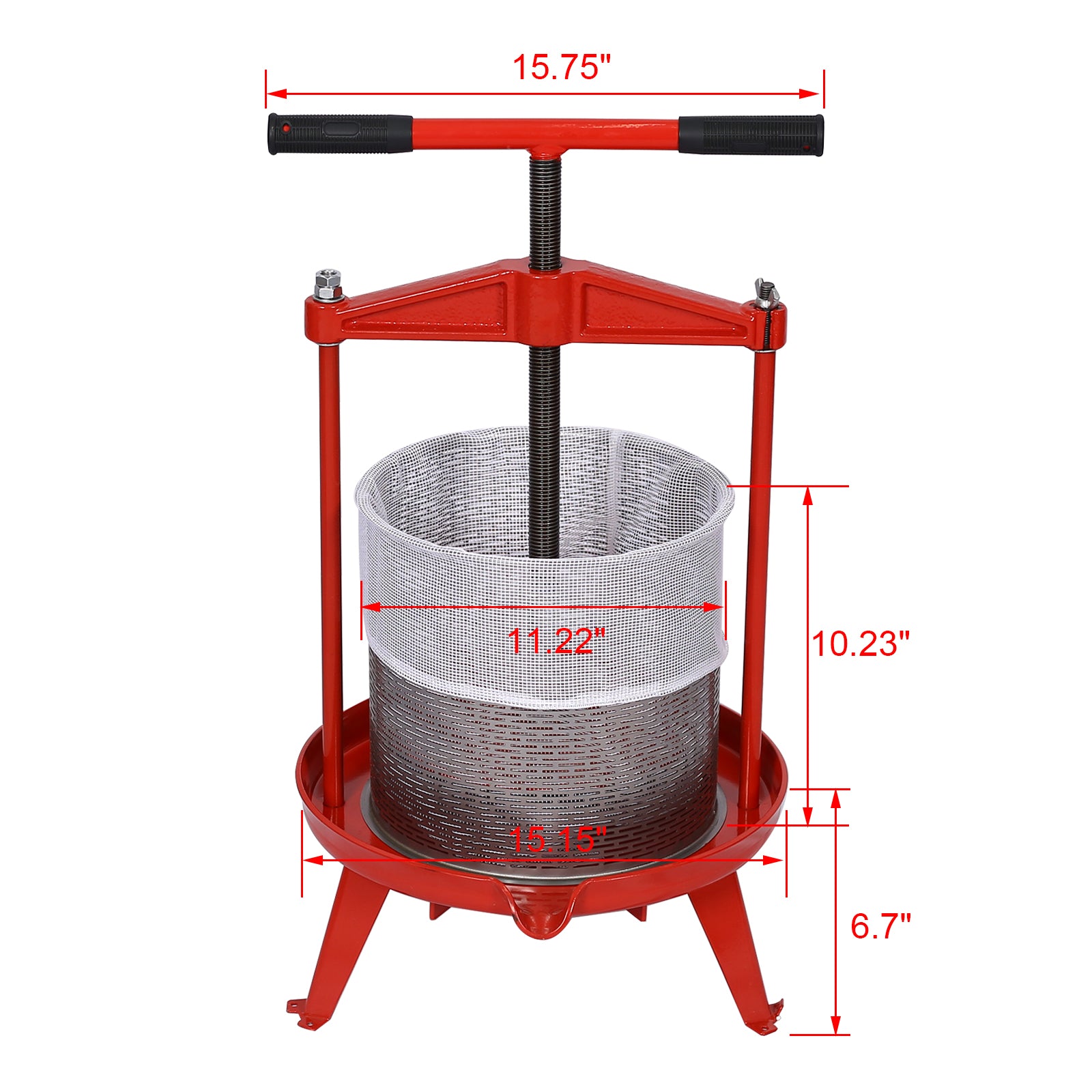 Stainless Steel Fruit And Wine Press 3.69Gallon 14L Red Steel