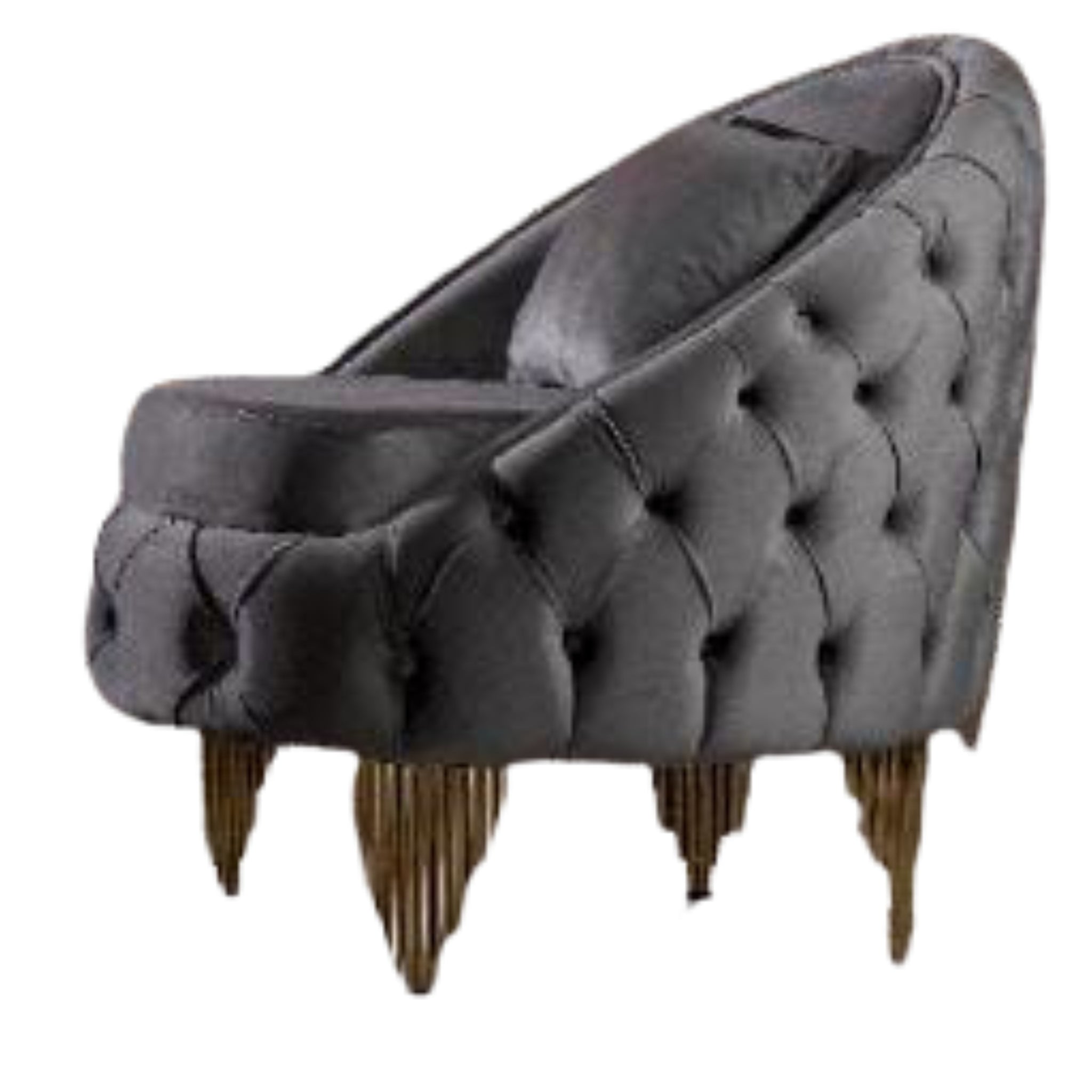 Chair With Fabric Button Tufted Velvet Upholstery Finish In Grey Grey Primary Living Space Modern Solid Wood Mdf Wood