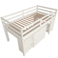 Low Study Twin Loft Bed With Cabinet And Rolling Portable Desk White Old Sku :Lp000113Aak White Solid Wood