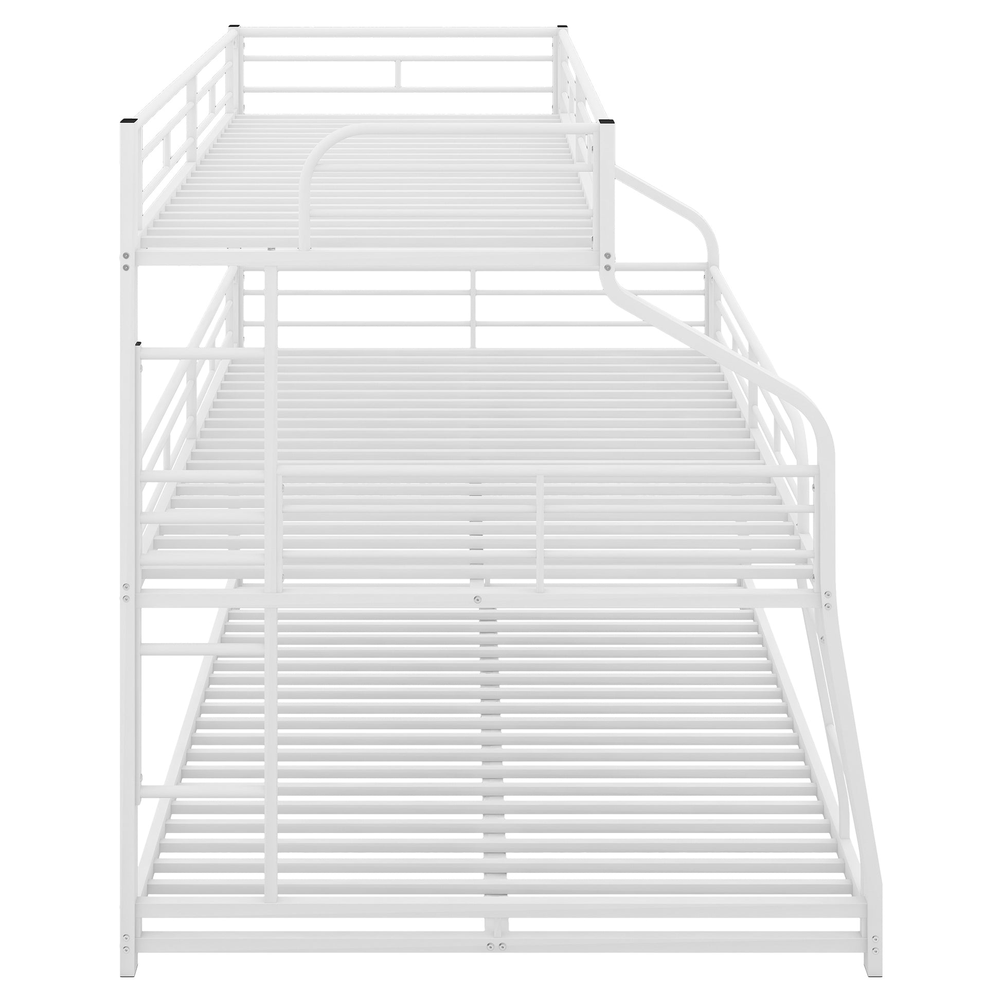 Twin Xl Full Xl Queen Triple Bunk Bed With Long And Short Ladder And Full Length Guardrails,White White Metal