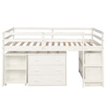Low Study Twin Loft Bed With Cabinet And Rolling Portable Desk White Old Sku :Lp000113Aak White Solid Wood