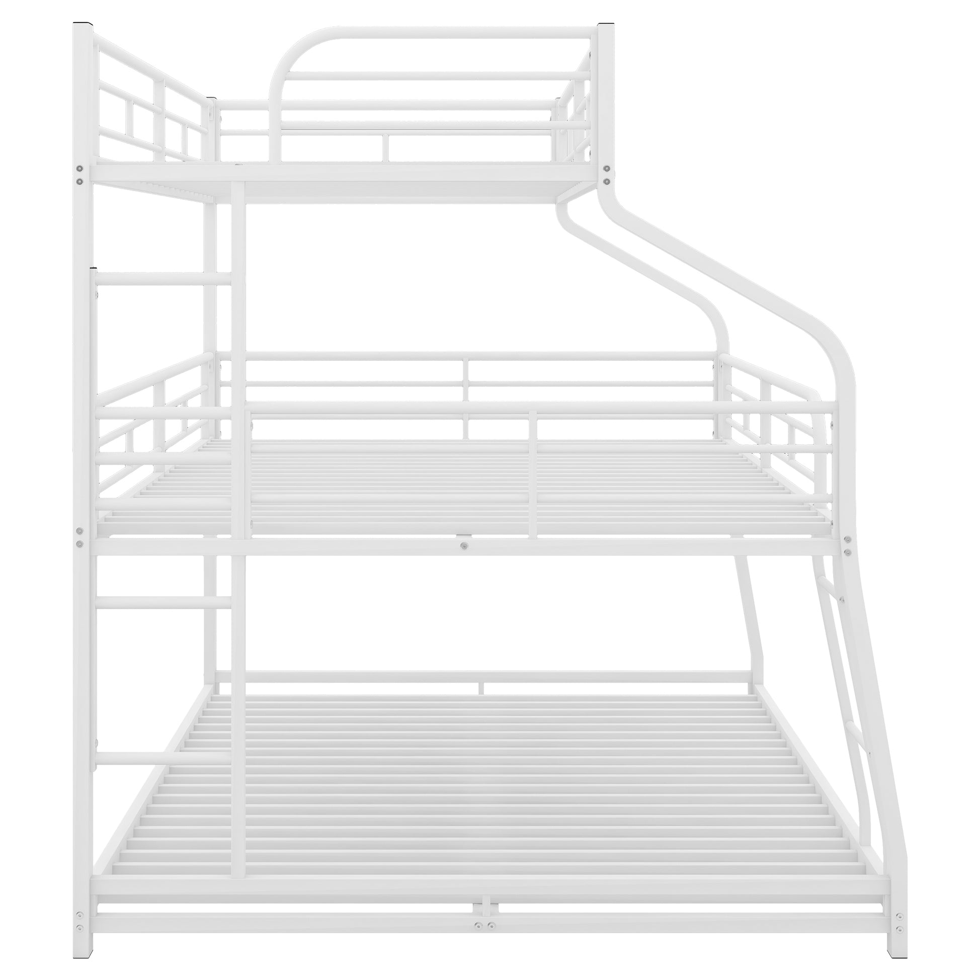 Twin Xl Full Xl Queen Triple Bunk Bed With Long And Short Ladder And Full Length Guardrails,White White Metal