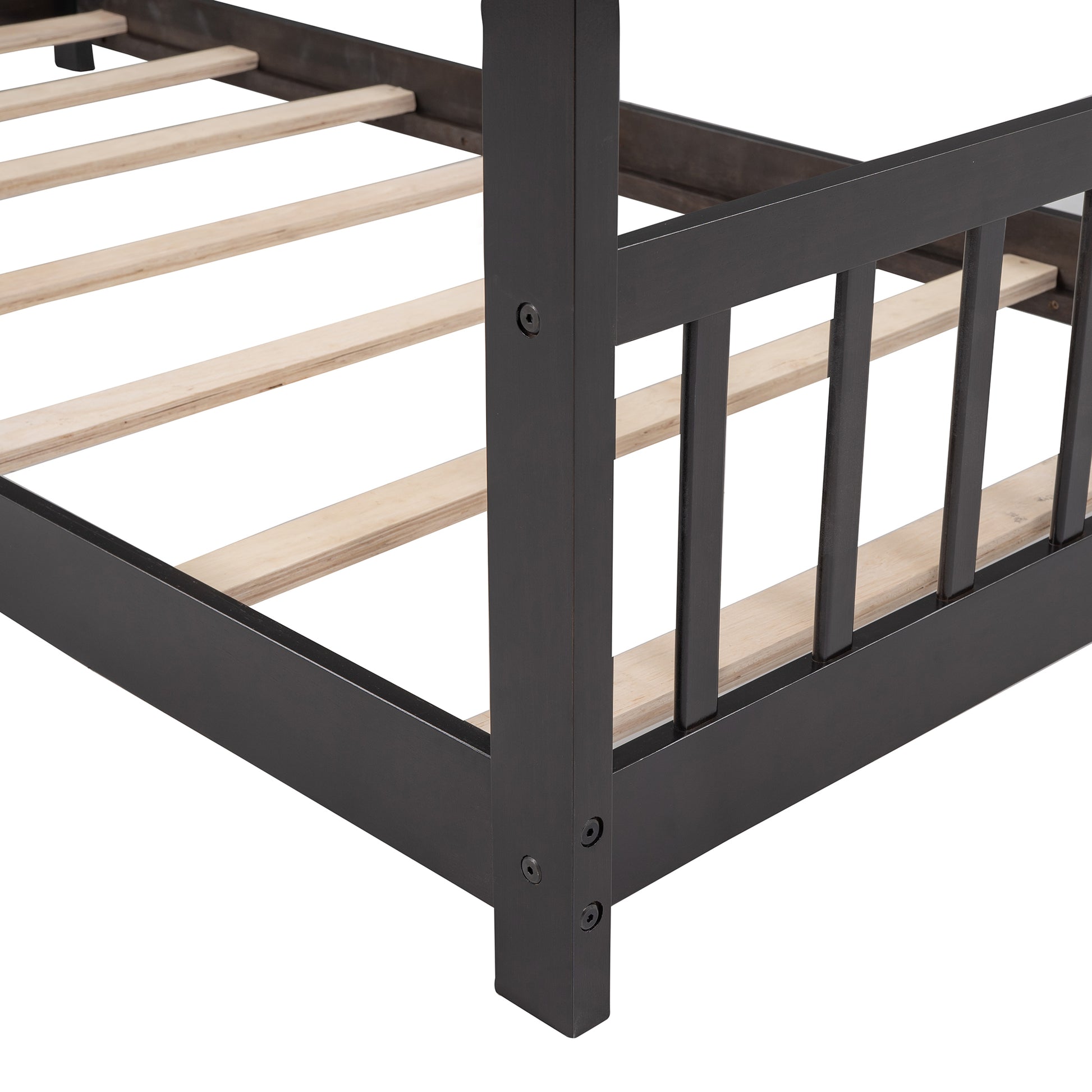 Twin Size House Bed Wood Bed, Espresso Espresso Solid Wood