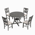 5 Piece Round Dining Table And Chair Set With Special Shaped Legs And An Exquisitely Designed Hollow Chair Back For Dining Room Gray Gray Mdf