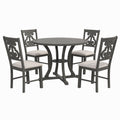 5 Piece Round Dining Table And Chair Set With Special Shaped Legs And An Exquisitely Designed Hollow Chair Back For Dining Room Gray Gray Mdf