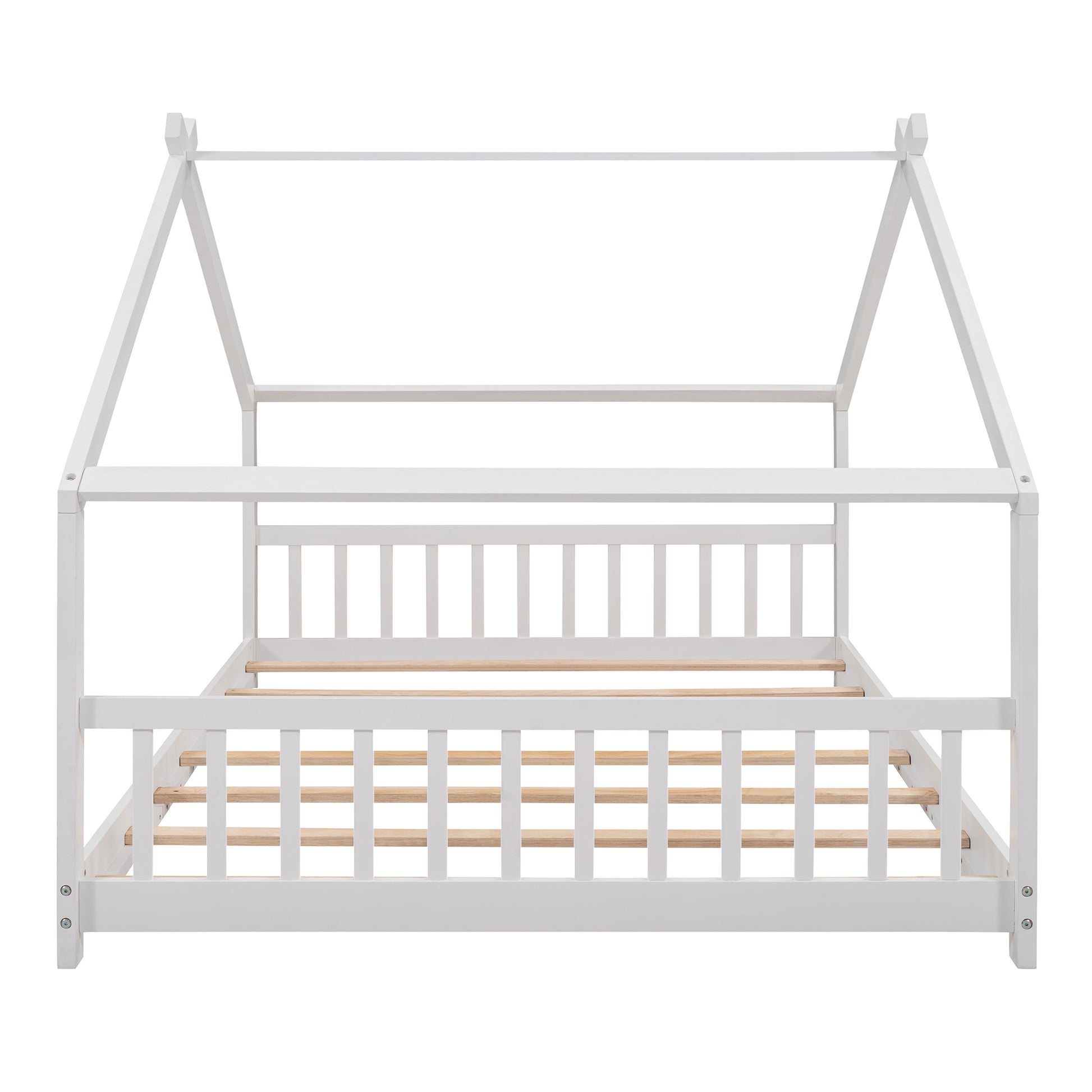 Full Size House Bed Wood Bed, White White Solid Wood