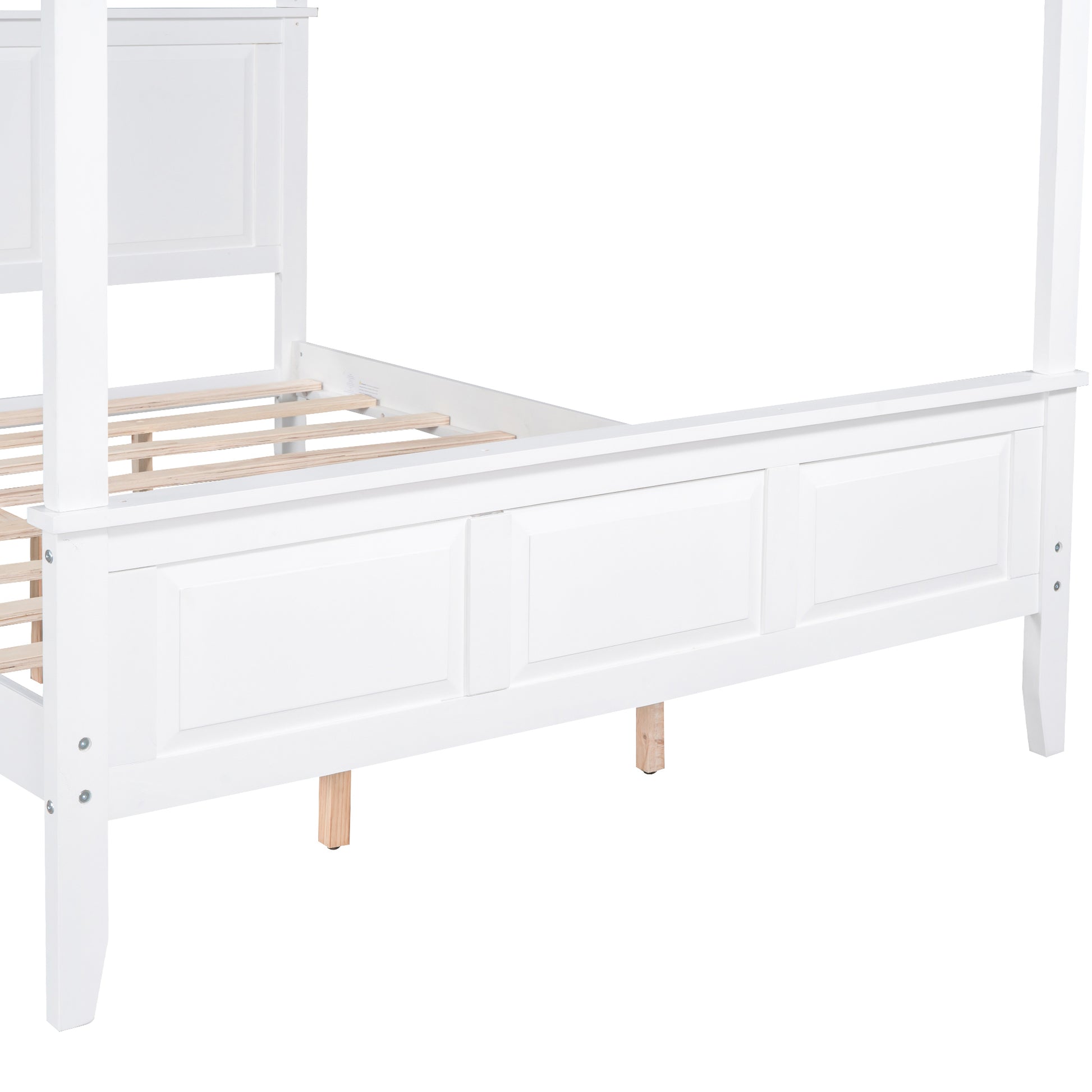 Queen Size Canopy Platform Bed With Headboard And Footboard,Slat Support Leg,White Box Spring Not Required Queen White Wood Canopy Pine