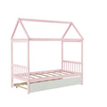 Solid Wood Twin House Bed Frame With Twin Size Trundle For Warm Pink Color, No Box Spring Needed Pink Pine