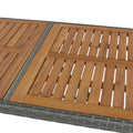 5 Pieces Outdoor Patio Wicker Bar Set, Bar Height Chairs With Non Slip Feet And Fixed Rope, Removable Cushion, Acacia Wood Table Top, Brown Wood And Gray Wicker Yes Gray Wicker