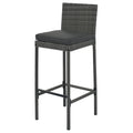 5 Pieces Outdoor Patio Wicker Bar Set, Bar Height Chairs With Non Slip Feet And Fixed Rope, Removable Cushion, Acacia Wood Table Top, Brown Wood And Gray Wicker Yes Gray Wicker