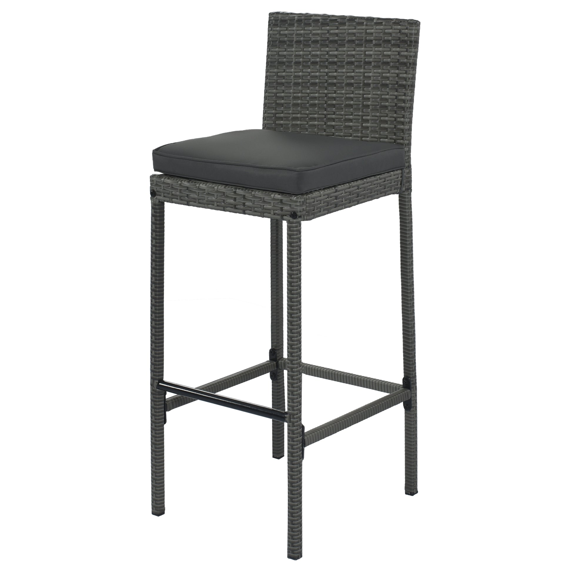5 Pieces Outdoor Patio Wicker Bar Set, Bar Height Chairs With Non Slip Feet And Fixed Rope, Removable Cushion, Acacia Wood Table Top, Brown Wood And Gray Wicker Yes Gray Wicker
