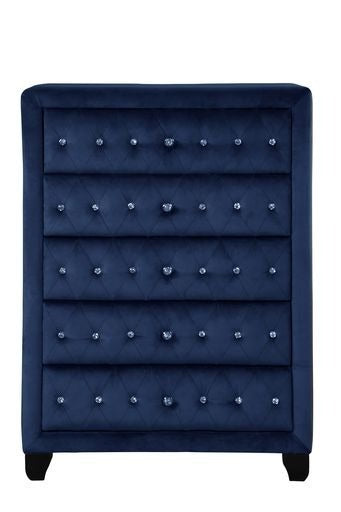 Sophia Queen 5 Pc Upholstery Bedroom Set Made With Wood In Blue Box Spring Not Required Queen Blue Wood 5 Piece Set Bedroom Contemporary,Modern Acacia Upholstered Velvet Tufted Wood