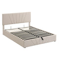 Queen Size Upholstered Platform Bed With A Hydraulic Storage System Beige Beige Upholstered