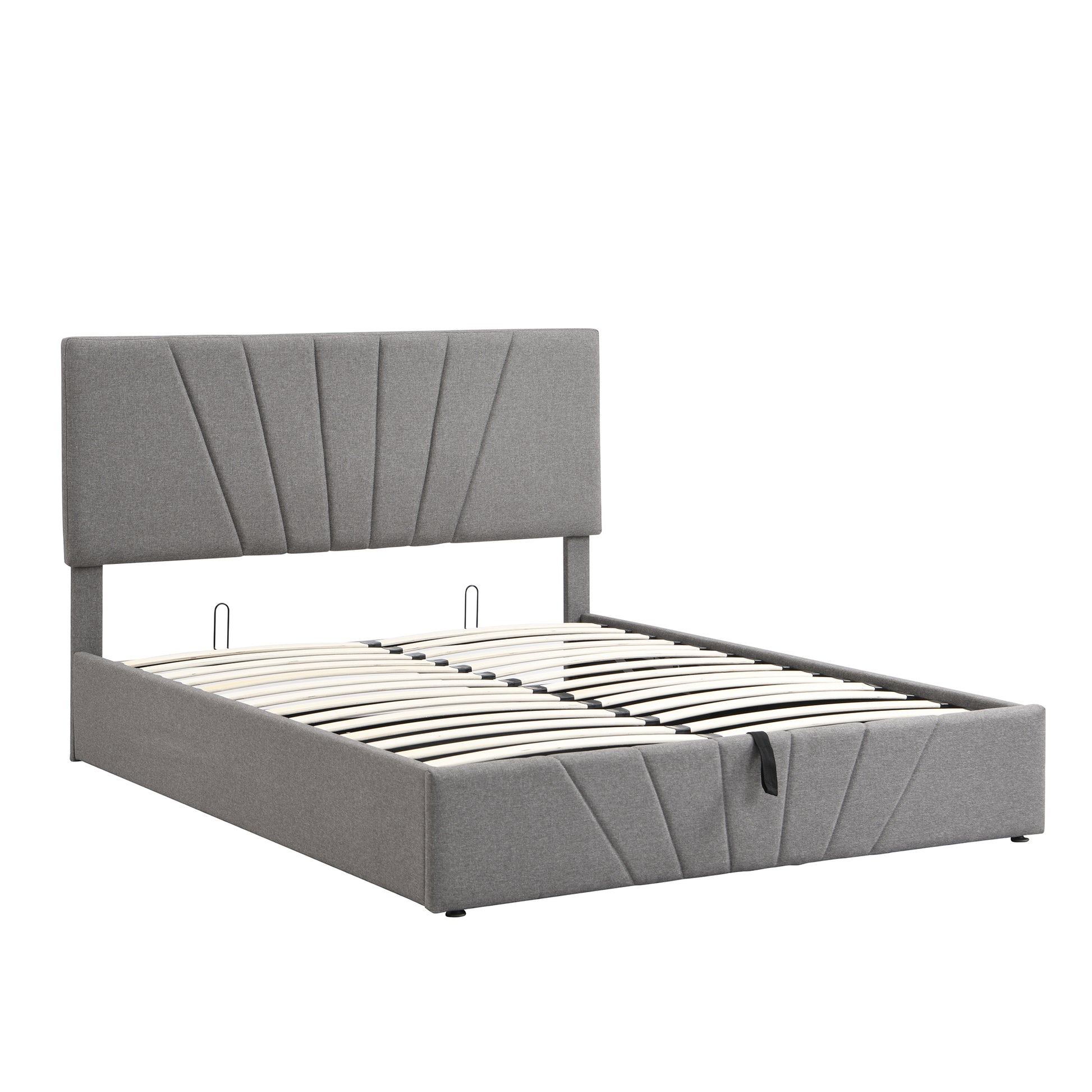 Queen Size Upholstered Platform Bed With A Hydraulic Storage System Gray Gray Upholstered