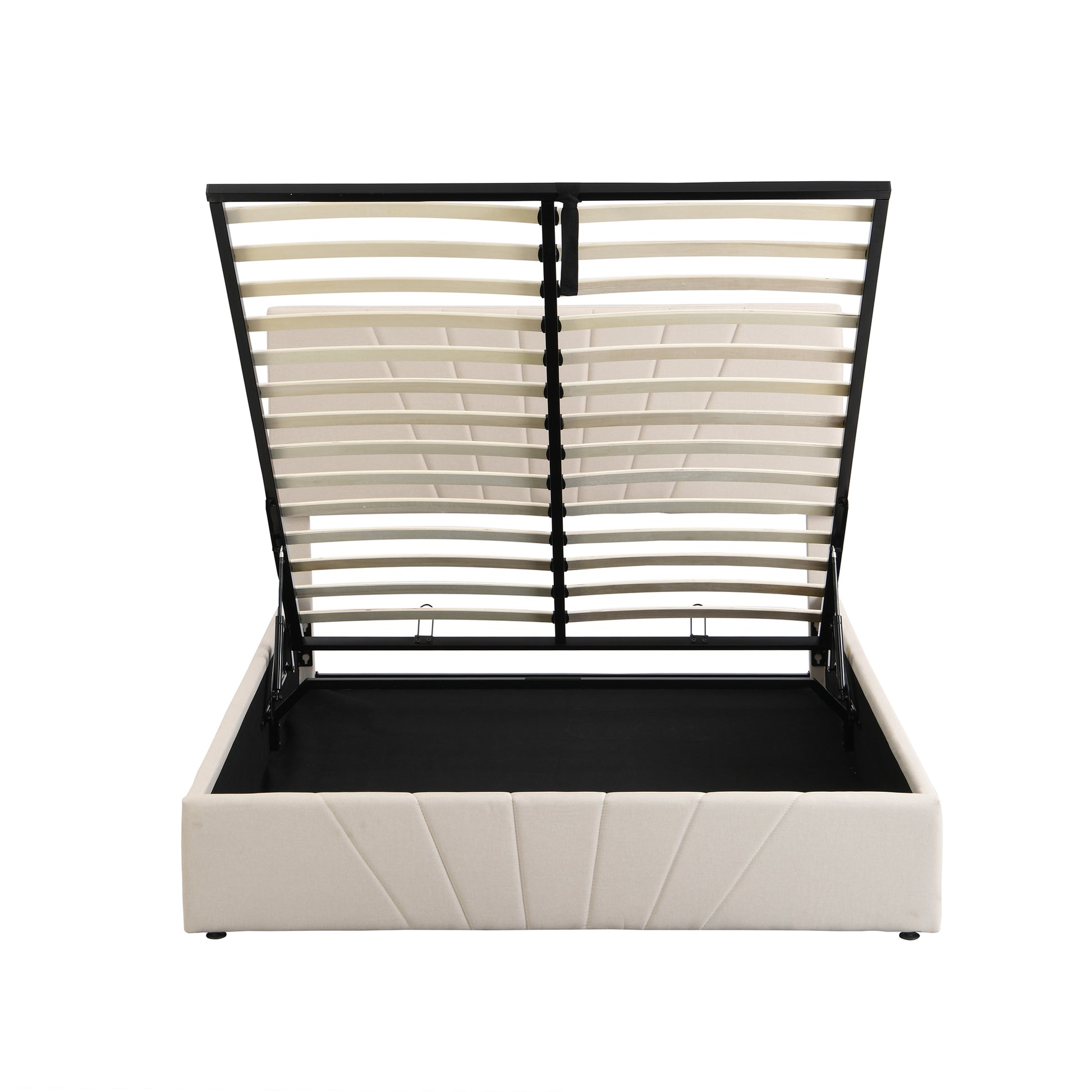 Queen Size Upholstered Platform Bed With A Hydraulic Storage System Beige Beige Upholstered