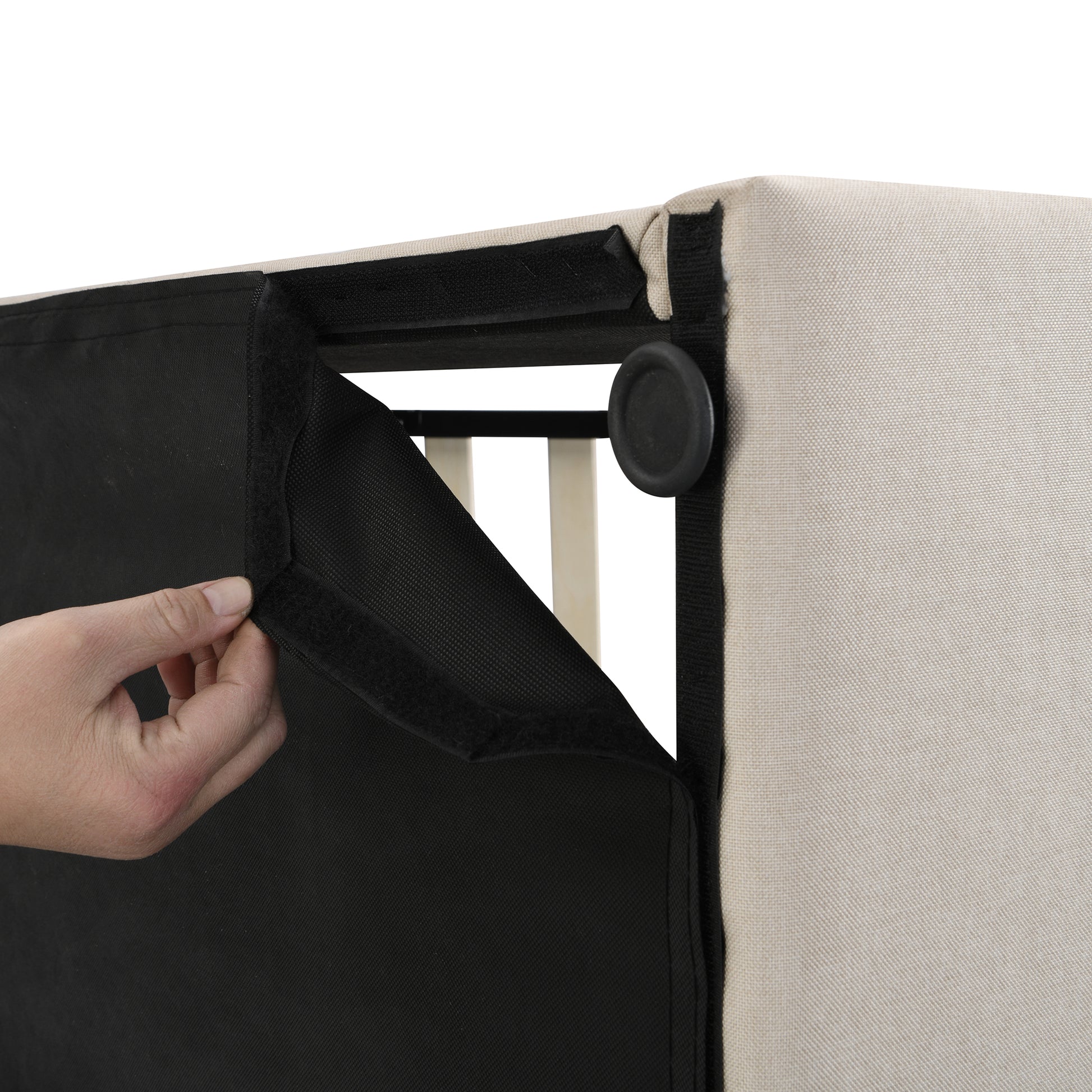 Queen Size Upholstered Platform Bed With A Hydraulic Storage System Beige Beige Upholstered