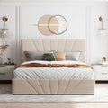 Queen Size Upholstered Platform Bed With A Hydraulic Storage System Beige Beige Upholstered