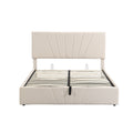 Queen Size Upholstered Platform Bed With A Hydraulic Storage System Beige Beige Upholstered