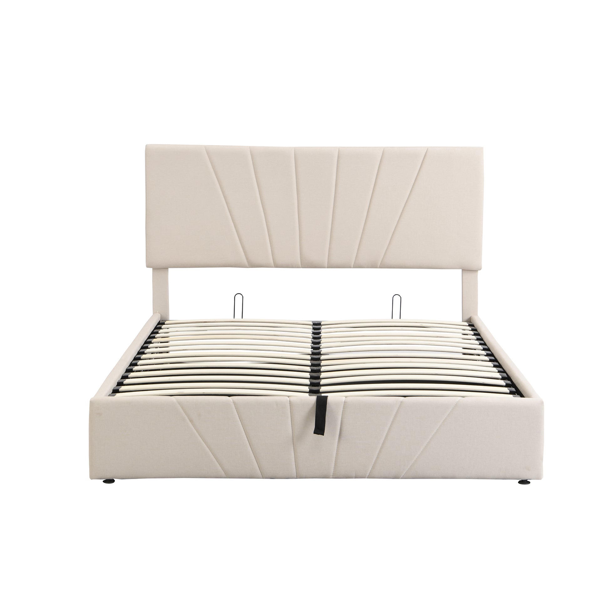 Queen Size Upholstered Platform Bed With A Hydraulic Storage System Beige Beige Upholstered