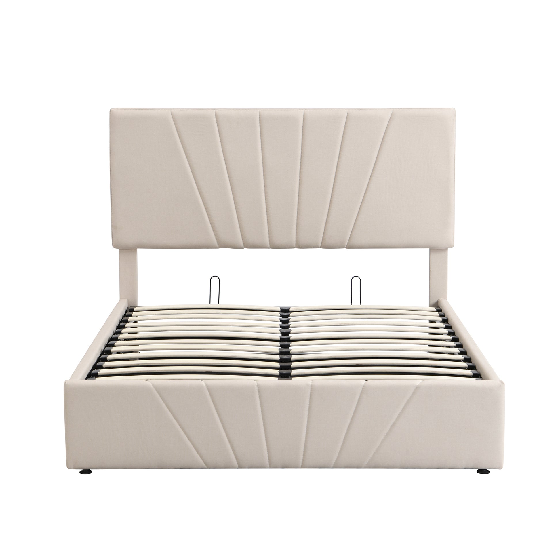 Full Size Upholstered Platform Bed With A Hydraulic Storage System Beige Beige Upholstered