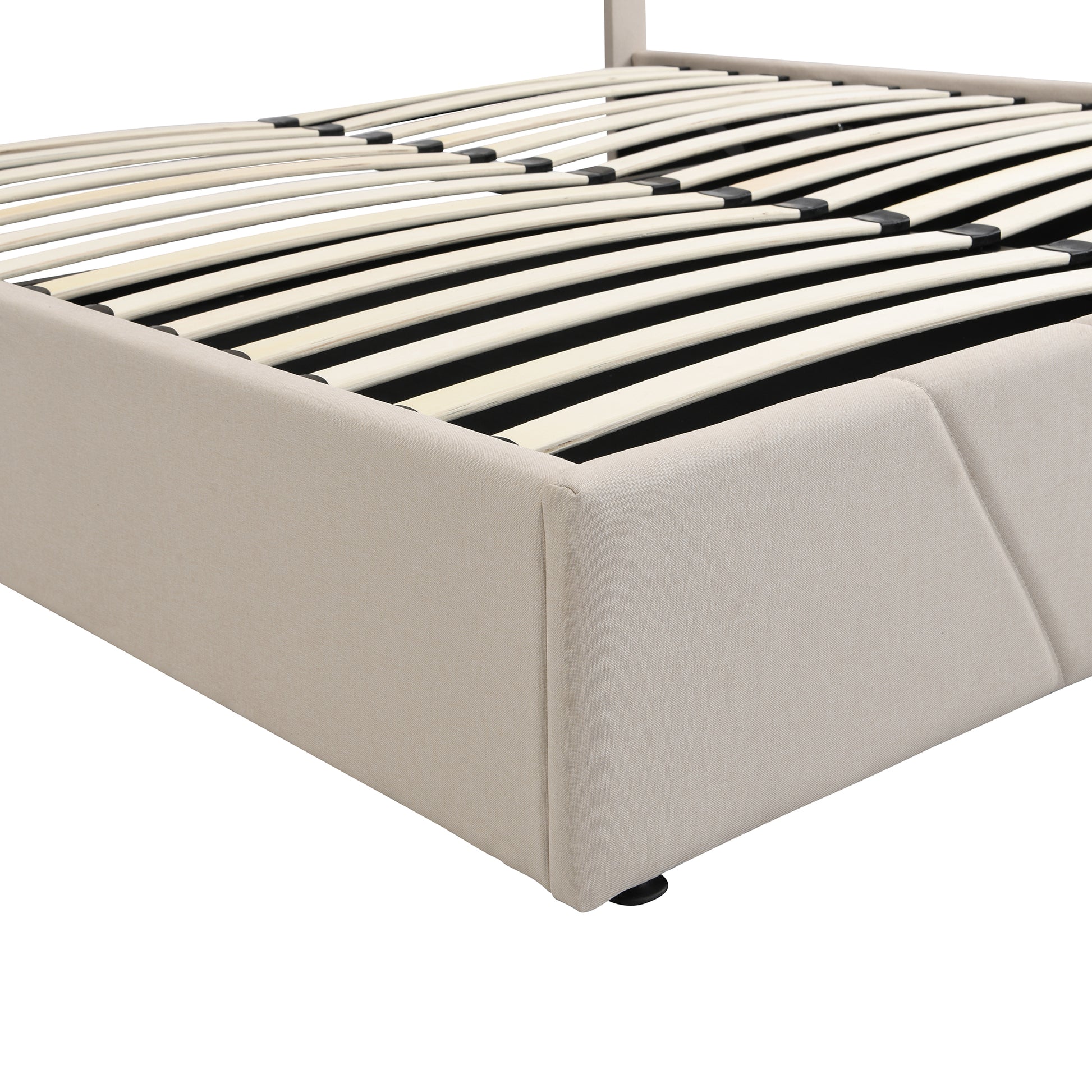Queen Size Upholstered Platform Bed With A Hydraulic Storage System Beige Beige Upholstered