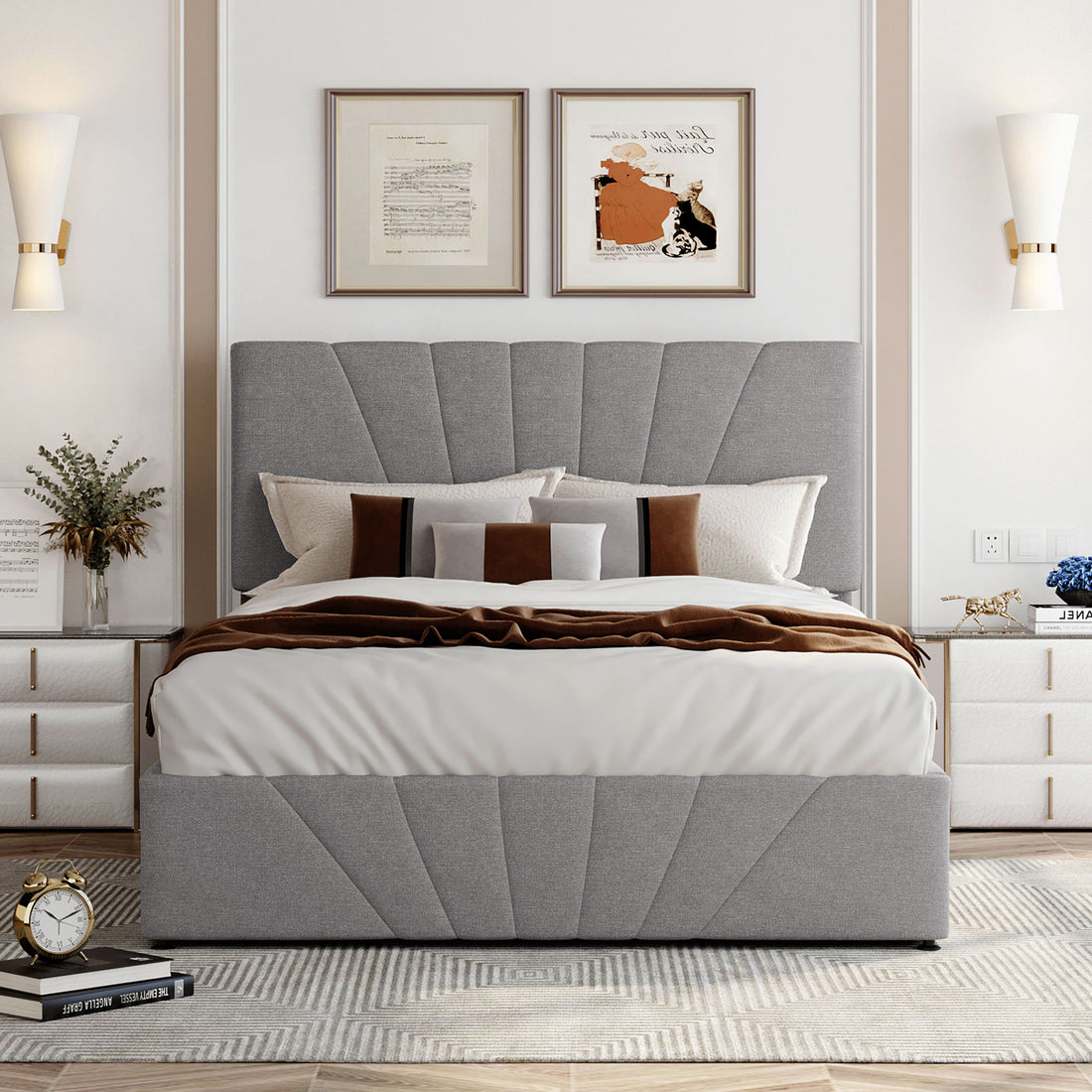 Full Size Upholstered Platform Bed With A Hydraulic Storage System Gray Gray Upholstered