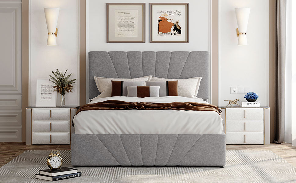 Full Size Upholstered Platform Bed With A Hydraulic Storage System Gray Gray Upholstered