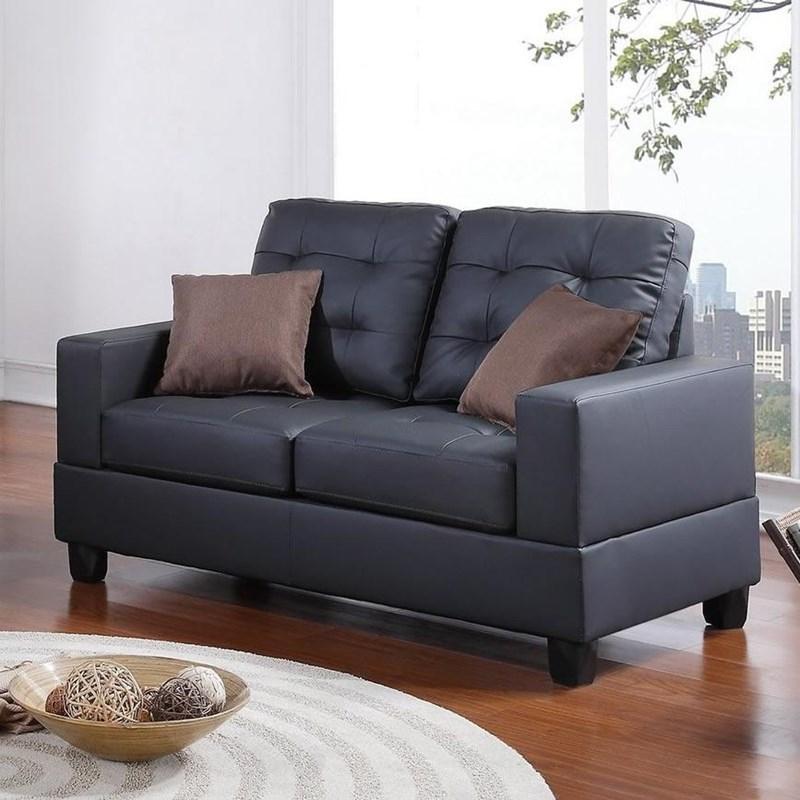 Living Room Furniture 2Pc Sofa Set Black Faux Leather Tufted Sofa Loveseat W Pillows Cushion Couch Black Faux Leather Wood Primary Living Space Tufted Back Contemporary,Modern Pine Square Arms Particle Board 4 Seat