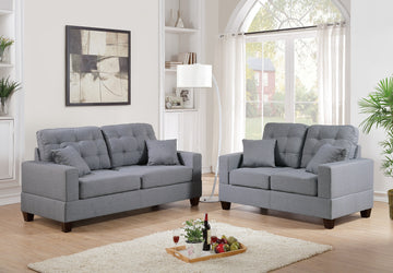Living Room Furniture 2Pc Sofa Set Grey Polyfiber Tufted Sofa Loveseat W Pillows Cushion Couch Grey Wood Primary Living Space Tufted Back Contemporary,Modern Pine Square Arms Particle Board 4 Seat
