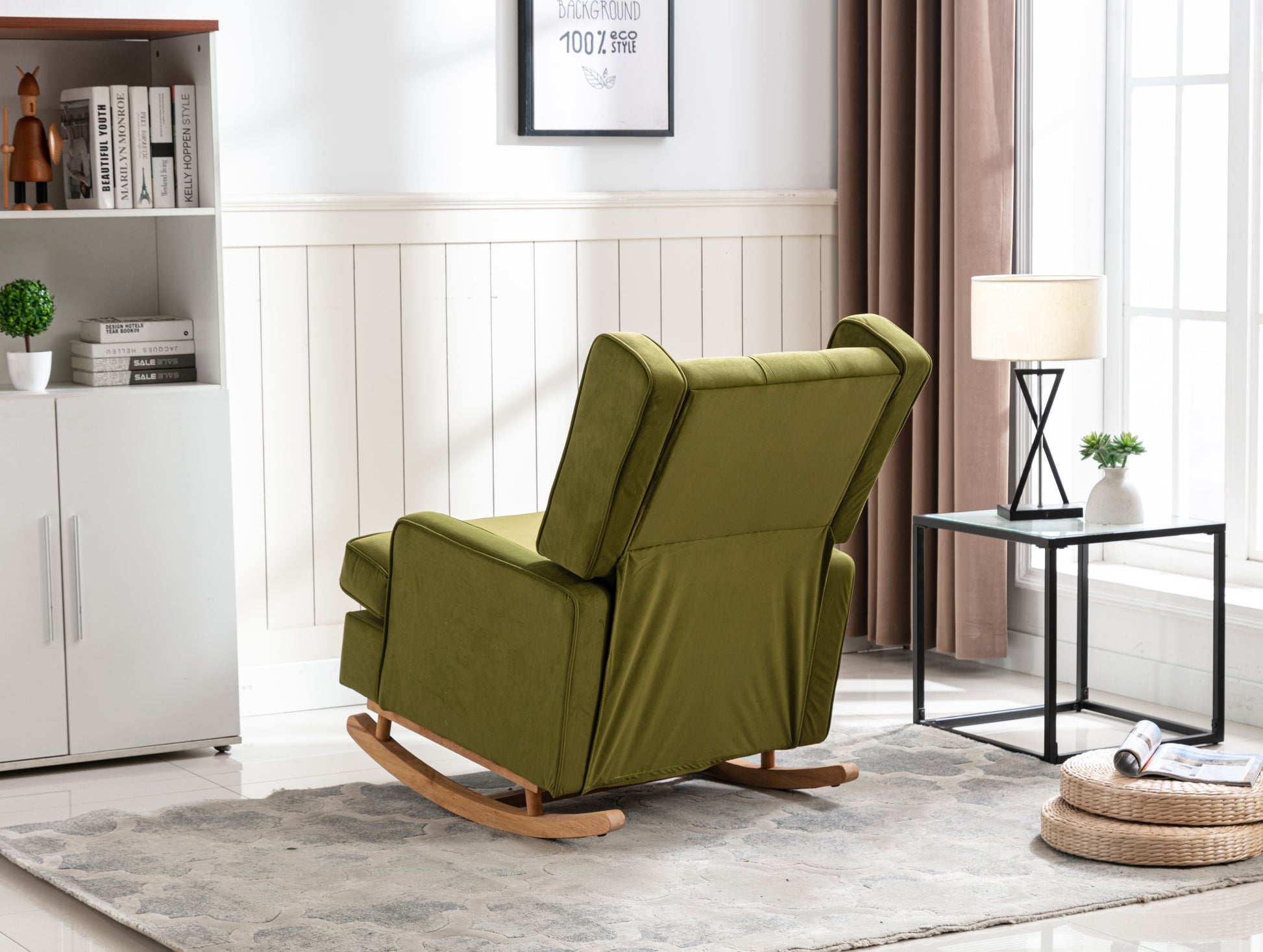 Coolmore Living Room Comfortable Rocking Chair Accent Chair Olive Polyester