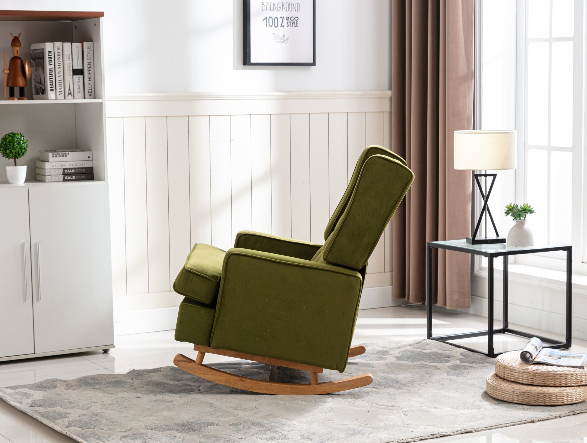 Coolmore Living Room Comfortable Rocking Chair Accent Chair Olive Polyester